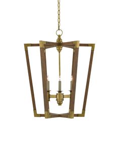 a light hanging from the ceiling with two candles in it's caged frame