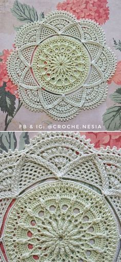 two crocheted doily patterns with flowers on them