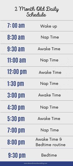 the schedule for two month old daily schedules with dates and time to go on each day