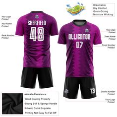 Order the jersey with special name & number you want from our shop, making a vibrant look on the field or daily life! Features: 1. Material: Made from 100% polyester wicking knit with 95% polyester / 5% spandex wicking pinhole mesh 2. Jerseys with sublimation printed name and numbers 3. Moisture-wicking fabric has spongy handle, good draping property and elasticity as well as good dimensional stability and wrinkle-resistance 4. Breathable & Quick-Drying 5. Athletic Cut & Exquisite stitching not Purple Moisture-wicking T-shirt For Sports, Pink Jersey With Team Name For Team Events, Pink Team Jersey For Team Events, Pink Jersey With Letter Print For Sports Season, Purple Jersey For Sports Season, Sporty Purple Sublimation Design For Sports, Pink Team Spirit Jersey With Team Name, Pink Jersey With Team Name For Team Spirit, Pink Jersey With Team Name For Sports Events