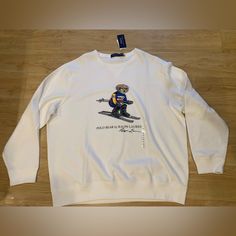 Polo Ralph Lauren Men’s Ski Polo Bear Fleece Crewneck Sweatshirt Nwt Xxl White Long Sleeve Sweatshirt For Winter Sports, Casual White Sweatshirt For Winter Sports, White Crew Neck Sweatshirt For Winter Sports, White Long Sleeve Sweatshirt For Winter Sports, Polo Bear, Sweatshirt White, Lauren White, Ralph Lauren Shirt, Polo Ralph Lauren Mens