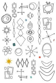 a drawing of different shapes and sizes on a white background with black lines in the middle