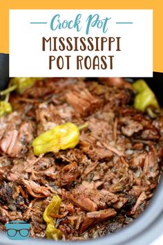 the crock pot mississippipot roast is ready to be cooked in the slow cooker