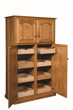 a wooden cabinet with two doors and drawers