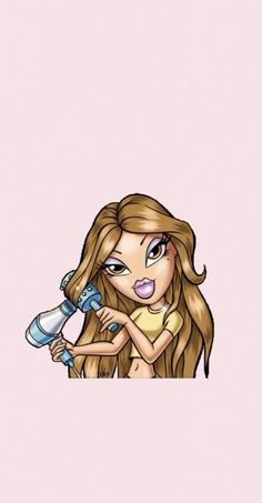 a drawing of a girl holding a hair dryer