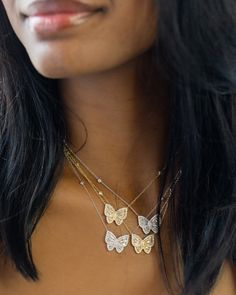 Butterflies are our favorite symbol of transformation and change which is why we love our Baguette Butterfly CZ necklaces from Alexandra Marks Jewelry. Dainty Rhinestones Jewelry, Gift Rhinestone Charm Necklaces, Diamond Accented Pendant Charm Necklace, Butterfly Necklaces, Bezel Necklace, Trendy Necklace, Cz Necklace, Butterfly Jewelry, Trendy Necklaces