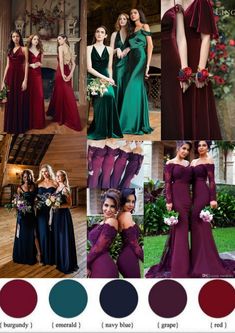 the different colors of bridesmaid gowns are shown in this color chart for each dress