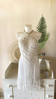 Beach wedding dress,goddess dress,macrame dress,flying dress , boho wedding dress, festival dress, wedding guest dress, greek goddess dress Macrame Top Diy, Wedding Dress Goddess, Festive Outfits Christmas, Macrame Wedding Dress, Fringe Wedding Dress, Dress Goddess, Short Wedding Dress Beach, Festival Outfit Ideas, Unusual Wedding Dresses