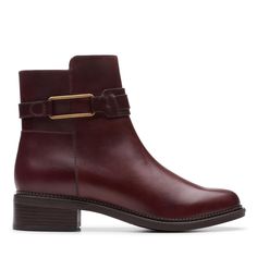 PRICES MAY VARY. Stacked block heel Side-zip boot Cushioned footbed A durable TPR outsole with stacked block heel ensures stability Metal accented strap at the ankle Side Zip Boots, Clarks Women's, Metallic Accents, Boot Shoes Women, Side Zip, Bordeaux, Special Features, Block Heels, Ankle Boot