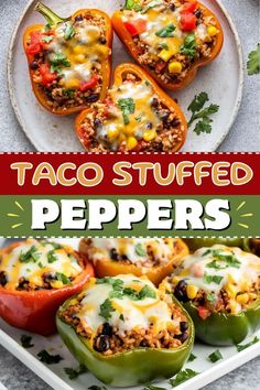 taco stuffed peppers on a plate with the title above it