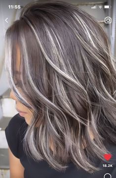 Brown Hair With Silver Highlights, Ash Grey Hair, Rambut Brunette, Ash Blonde Hair Colour, Silver Highlights, Silver Hair Color, Ash Blonde Hair