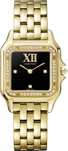 Panthère de Cartier watch Evening Yellow Gold Diamond Watch With Rectangular Dial, Designer Gold Cartier Watch, Luxury Yellow Gold Watches For Evening, Luxury Yellow Gold Evening Watch, Elegant Yellow Gold Diamond Watch For Business, Luxury Gold Cartier Watch, Cartier Yellow Gold Evening Watch, Evening Cartier Yellow Gold Watch, Evening Yellow Gold Cartier Watch