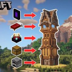 an image of a tower in minecraft with different materials and colors to choose from