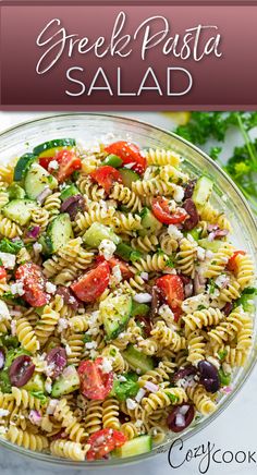 greek pasta salad with a mix of vegetables and feta cheese Homemade Greek Salad, Greek Pasta Salad Recipe, Greek Pasta Salad, Greek Salad Dressing, Pasta Salad Dressing, Cooked Pasta, Greek Salad Pasta, Best Pasta Salad, Greek Pasta