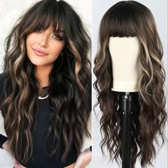 Faster shipping. Better service Blonde Highlights Long Hair, Long Wavy Wig, Highlighted Bangs, Blond Ombre, Light Blonde Highlights, Blonde Wigs, Long Curly Wig, Wavy Wig, Wigs Online