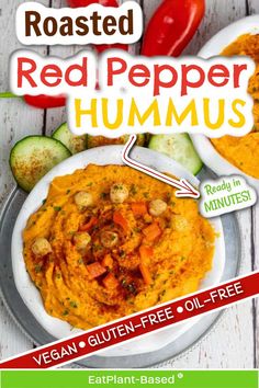 the red pepper hummus recipe is shown on a plate