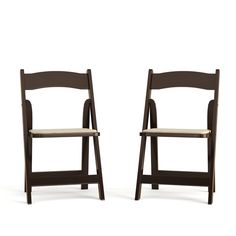 two wooden folding chairs side by side on a white background with no one in the photo