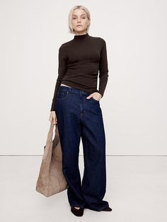 Refined Mock-Neck Top | Banana Republic Mock Neck And T Shirt, Shoes Ideas, Petite Style, Top Banana, Mock Neck Top, Cozy Chic, Classic Outfits, Chocolate Ganache, Hip Length