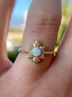 Beautiful Vintage Opal Diamond Ring. Material: 14k Gold. Center Stone: Natural Opal. Opal: Approximately 8 points. Diamonds: Round Brilliant Diamonds.  Diamond weight: Approximately .05 carats. Comes in a nice box. Stacked Engagement Ring, Opal Stacking Ring, Opal Diamond Ring, Opal Band, Diamond Stacks, Engagement Rings Opal, Best Diamond, Bridal Ring Set, Perfect Engagement Ring