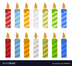 six candles with different colors on white background