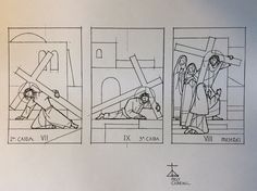 three drawings of jesus and mary on the cross