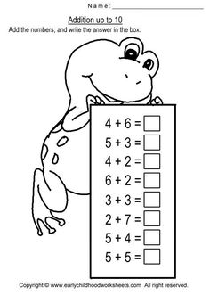 a frog with addition to 10 on it's back and the numbers in front