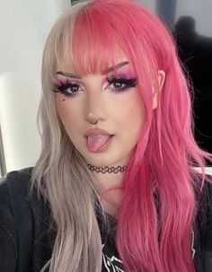 Pink Split Dye, Arctic Fox Virgin Pink, Trendy Hair Color Ideas, Weird Haircuts, Gemini Hair, Split Dye, Amber Hair, Split Dyed Hair, Arctic Fox Hair Color