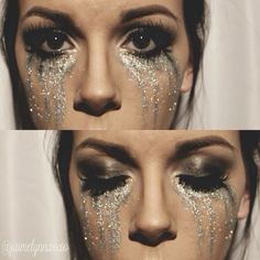 Glitter Puke Aesthetic, Glitter Body Painting Photography, Glitter Tears Makeup Euphoria, Glittery Tears Makeup, Sparkle Tears Makeup, Glitter Tears Photoshoot, Glitter Grunge Aesthetic, Alien Glitter Makeup, Sparkly Halloween Makeup