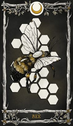 a drawing of a bee on a black background