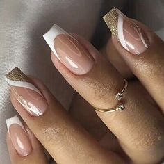 Fancy Nails Designs, Her Nails, Bridal Nails, Classy Nails, Fancy Nails, Best Acrylic Nails, Nails Designs, Rhinestone Nails, Gold Nails