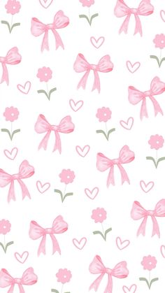 pink bows and hearts on white background