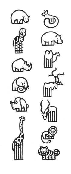 an image of different animals in the form of letters and numbers on white paper with black ink