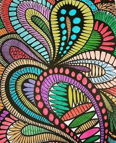 a colorful drawing with lots of different colors on it's surface, and an abstract design