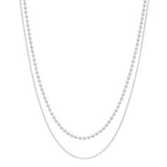 Gold vermeil, sterling silver Double chain layering necklace, featuring a ball chain and delicate link chain Adjustable from 16 inches to 18 inches SAN-0010 Sterling Silver Double Chain Necklace For Layering, Silver Necklaces With Beaded Chain For Layering, Dainty Double Chain Sterling Silver Necklace, Classic Sterling Silver Necklace With Ball Chain, Sterling Silver Ball Chain Necklace For Everyday, Sterling Silver Double Strand Chain Necklace, Sterling Silver Double Chain Necklace, Silver Double Strand Necklace With Cable Chain, Silver Double Strand Cable Chain Necklace