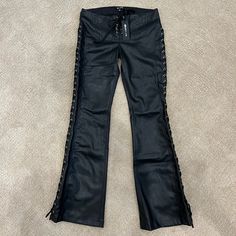 Brand New With Tag! Never Worn Low Rise Working Ties Down Both Legs And In Front Low Rise Leather Pants, Sheer Pants, Printed Flare Pants, Velvet Flares, Velour Pants, Altering Clothes, Stretchy Pants, Bell Bottom Pants, New Dolls