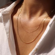 Gold KT: 14K Solid Gold Gold Color: Yellow Gold Chains Included: 0.5MM Box 16" + 2.2MM Curb 18" Clasp Closure: Spring Ring Dainty Necklace Gold, Real Gold Necklace, Suede Jewelry, Real Gold Chains, Lock Pendant, Daisy Jewelry, Short Layered, Viking Necklace, Solid Gold Necklace