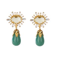 Introducing our Mariana Earrings, a stunning embodiment of art deco style that exudes sophistication and charm. These earrings, crafted from Green Aventurine and Lemon Quartz, are a testament to the elegance of a bygone era. The Mariana Earrings feature a stud adorned with baguettes, adding a touch of timeless luxury to your look. They also offer you to effortlessly remove the drop and create a completely new style. Luxury Formal Earrings With Gemstone Accents, Fine Jewelry Gemstone Accented Earrings For Evening, Fine Jewelry Evening Earrings With Gemstone Accents, Fine Jewelry Earrings With Gemstone Accents For Evening, Luxury Drop Earrings With Gemstone Accents, Timeless Evening Earrings With Gemstone, Timeless Gemstone Earrings For Evening, Luxury Green Chandelier Earrings, Luxury Gemstone Clip-on Earrings For Formal Events