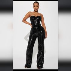 Black Special Feeling Sequin Jumpsuit -Xl From Fashion Nova New And Never Worn With Tag Black Sparkle Jumpsuit, Luxury Black Jumpsuit With Sequins, Rainbow Sequin Jumpsuit, Fitted V-neck Sequin Jumpsuit, Fashion Nova Jumpsuits & Rompers, Xl Fashion, Sequin Jumpsuit, Fashion Nova, Pant Jumpsuit