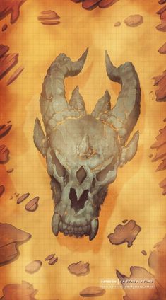 a drawing of a skull with horns on it's head