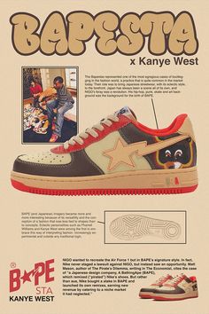 an advertisement for the bapeeta x kanye west sneaker is shown in this ad