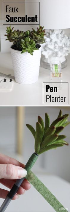 two pictures showing how to make fake succulents