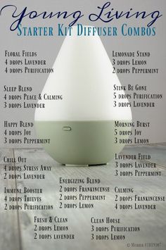 Young Living Starter Kit Diffuser Combinations Young Living Oils Recipes, Essential Oil Diffuser Recipes, Oil Diffuser Recipes