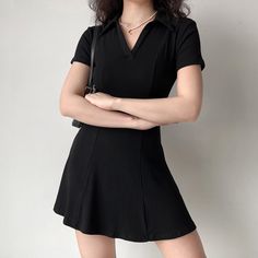 Formal Collared Mini Dress, Feminine Solid V-neck Mini Dress, Elegant Collared Mini Dress For Night Out, Elegant Mini Dress With Collared Neckline For Spring, Summer V-neck Mini Dress For Office, Classic Mini Dress For Summer Night Out, Classic Summer Mini Dress For Night Out, Trendy V-neck Mini Dress, Formal Collar Mini Dress