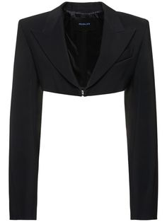 Find MUGLER Viscose Twill Crop Jacket on Editorialist. Front hook closure. One breast pocket. Model is wearing a size38 Black Cropped Jacket, Crop Outerwear, Crop Blazer, Pocket Model, Black Denim Jacket, Cropped Blazer, Shearling Jacket, Ski Wear, Black Crop