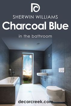 Charcoal Blue SW-2739 n the Bathroom by Sherwin-Williams Charcoal Blue Paint, Sherman Williams, Darkest Black Color, House Colours