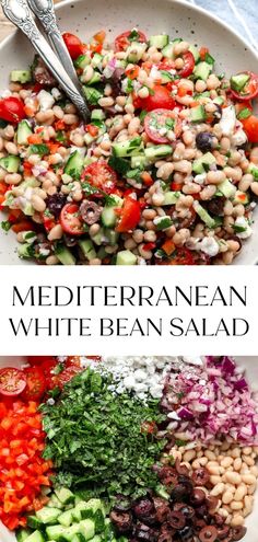 mediterranean white bean salad with cucumbers, tomatoes and olives