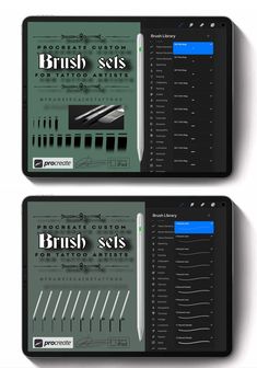 two different types of brushes are shown on the same page, one is black and green