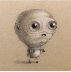 a drawing of an alien with big eyes