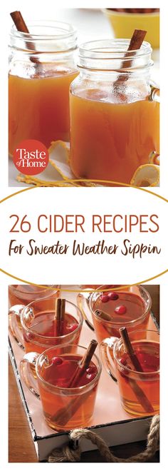 the cover of 26 cider recipes for sweet weather sippin's, with two jars