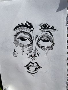 a drawing of a woman's face with tears and tears on her eyes